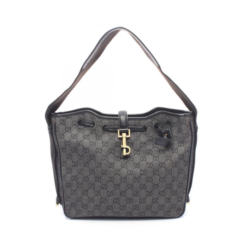 Gucci GG Denim Shoulder Bag Leather Black